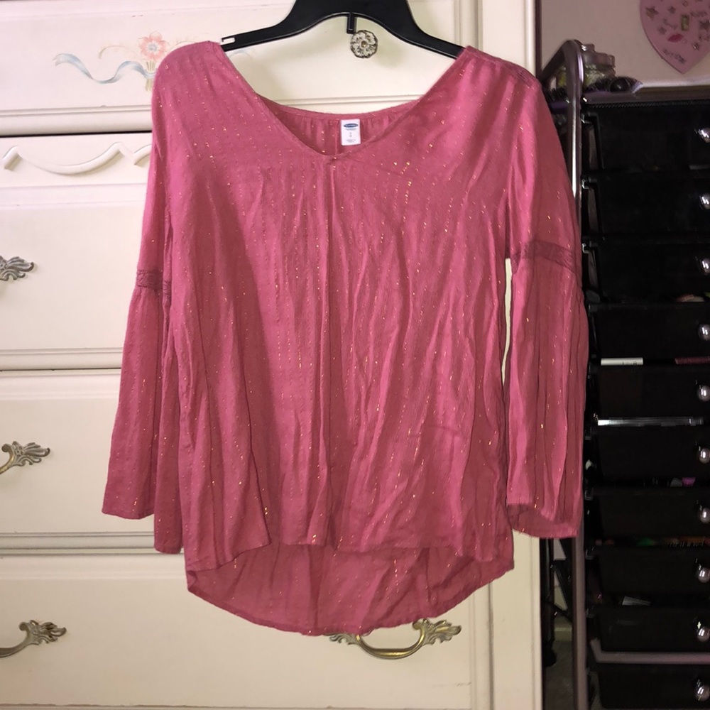 Gold and blush lace blouse